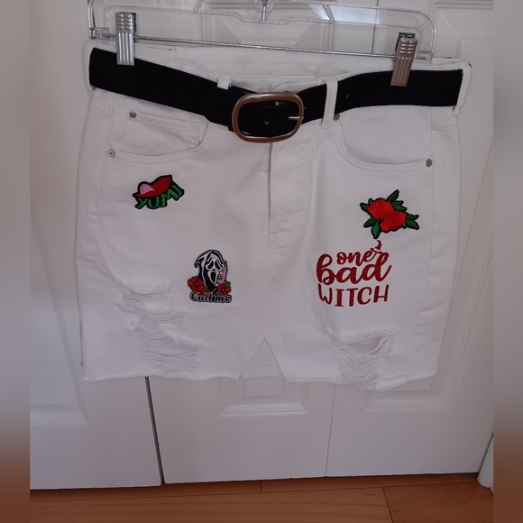 One-of-a-Kind Upcycled Witchy Denim Mini Skirt – Distressed White, NWOT - Picture 8 of 16
